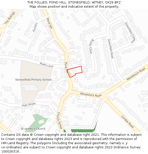 THE FOLLIES, POND HILL, STONESFIELD, WITNEY, OX29 8PZ: Location map and indicative extent of plot