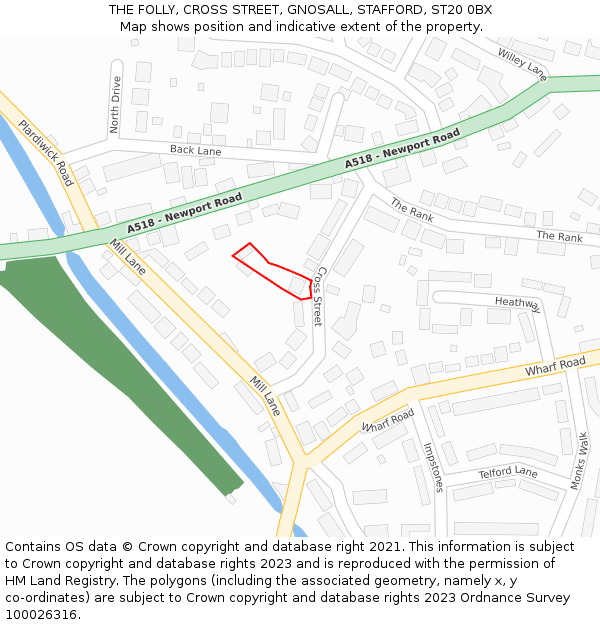 THE FOLLY, CROSS STREET, GNOSALL, STAFFORD, ST20 0BX: Location map and indicative extent of plot