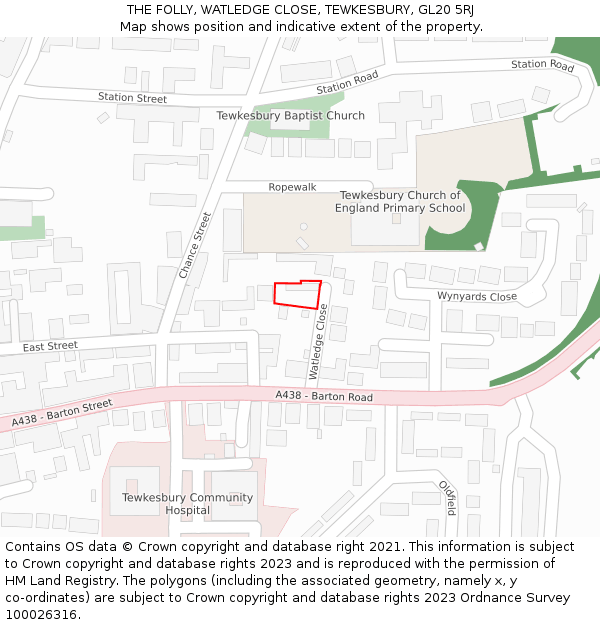 THE FOLLY, WATLEDGE CLOSE, TEWKESBURY, GL20 5RJ: Location map and indicative extent of plot