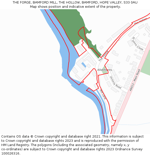 THE FORGE, BAMFORD MILL, THE HOLLOW, BAMFORD, HOPE VALLEY, S33 0AU: Location map and indicative extent of plot