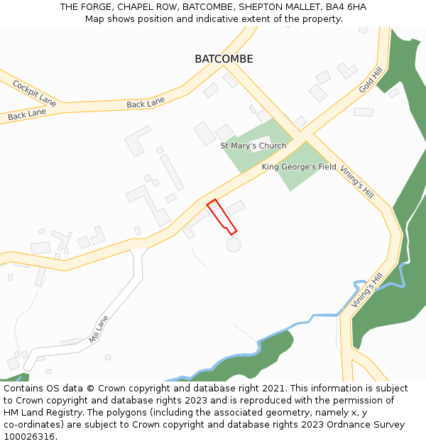 THE FORGE, CHAPEL ROW, BATCOMBE, SHEPTON MALLET, BA4 6HA: Location map and indicative extent of plot