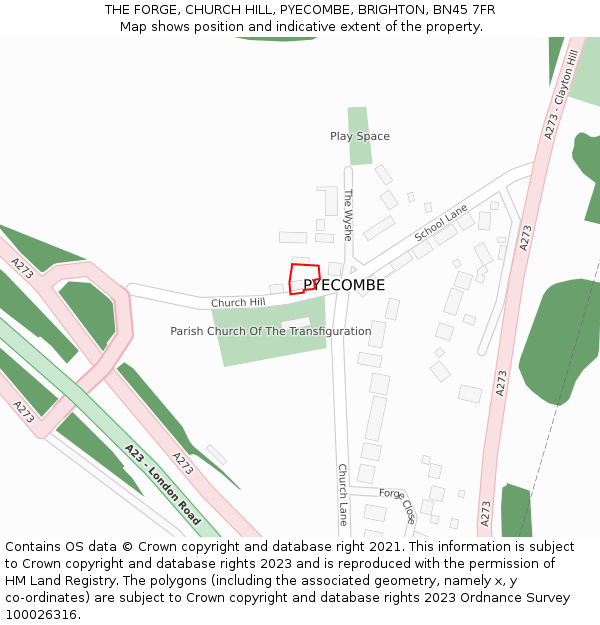 THE FORGE, CHURCH HILL, PYECOMBE, BRIGHTON, BN45 7FR: Location map and indicative extent of plot