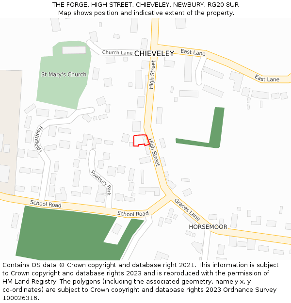 THE FORGE, HIGH STREET, CHIEVELEY, NEWBURY, RG20 8UR: Location map and indicative extent of plot