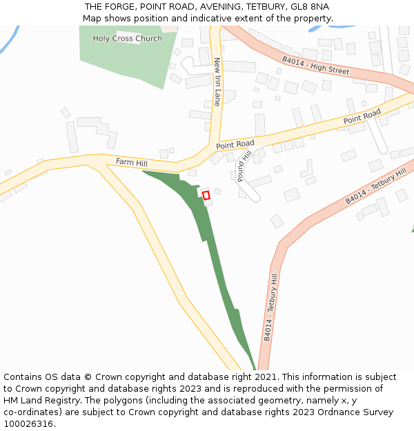 THE FORGE, POINT ROAD, AVENING, TETBURY, GL8 8NA: Location map and indicative extent of plot