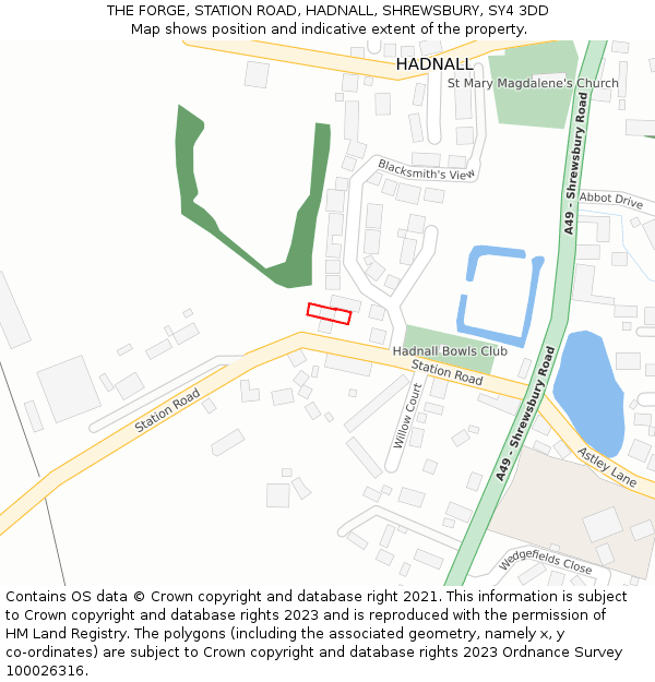 THE FORGE, STATION ROAD, HADNALL, SHREWSBURY, SY4 3DD: Location map and indicative extent of plot