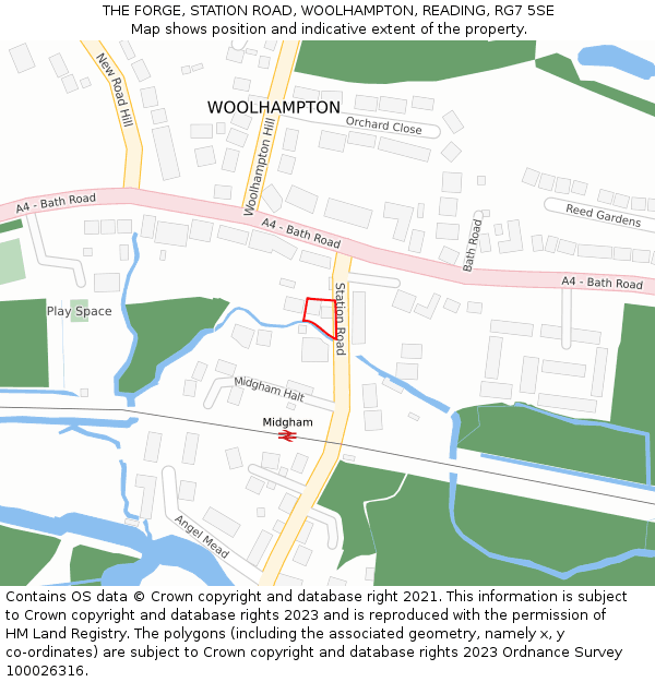 THE FORGE, STATION ROAD, WOOLHAMPTON, READING, RG7 5SE: Location map and indicative extent of plot