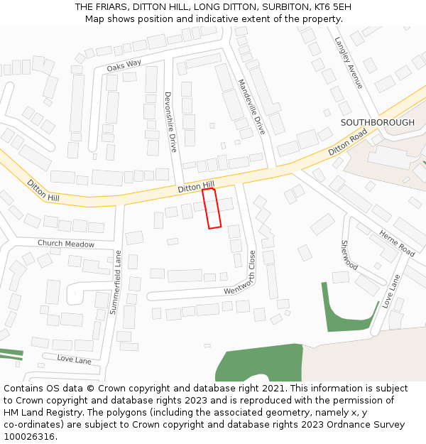 THE FRIARS, DITTON HILL, LONG DITTON, SURBITON, KT6 5EH: Location map and indicative extent of plot