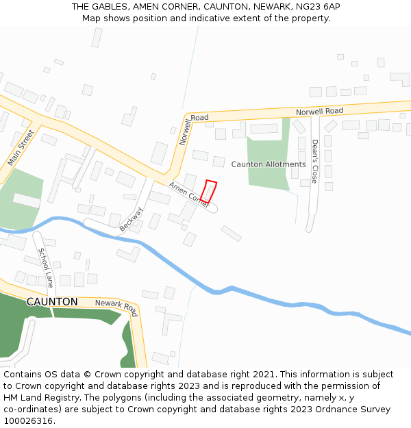 THE GABLES, AMEN CORNER, CAUNTON, NEWARK, NG23 6AP: Location map and indicative extent of plot
