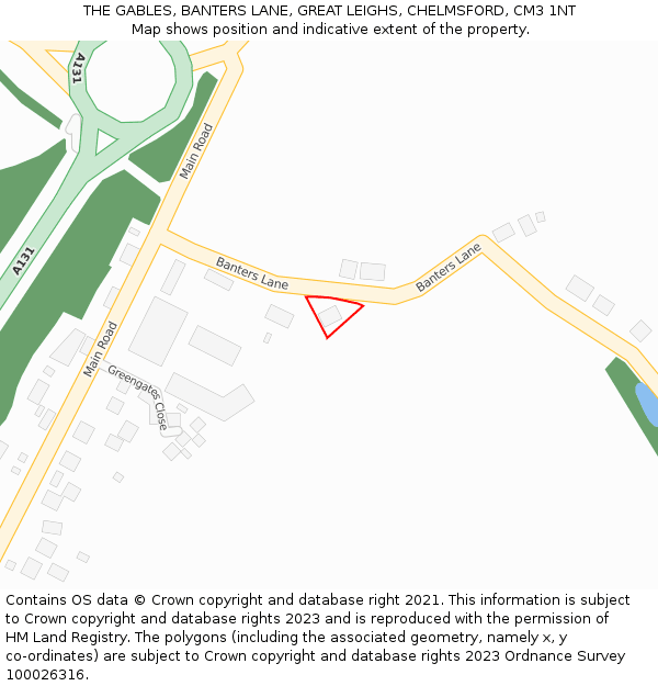 THE GABLES, BANTERS LANE, GREAT LEIGHS, CHELMSFORD, CM3 1NT: Location map and indicative extent of plot