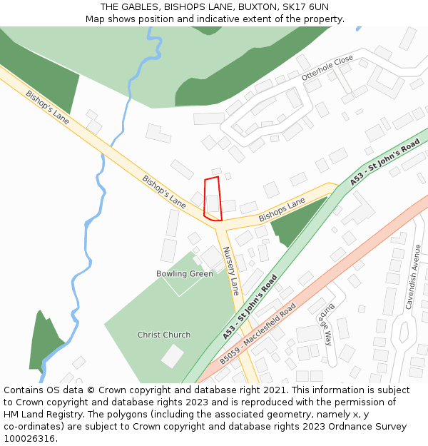 THE GABLES, BISHOPS LANE, BUXTON, SK17 6UN: Location map and indicative extent of plot