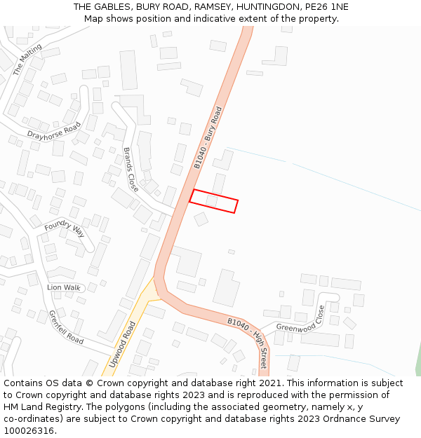 THE GABLES, BURY ROAD, RAMSEY, HUNTINGDON, PE26 1NE: Location map and indicative extent of plot