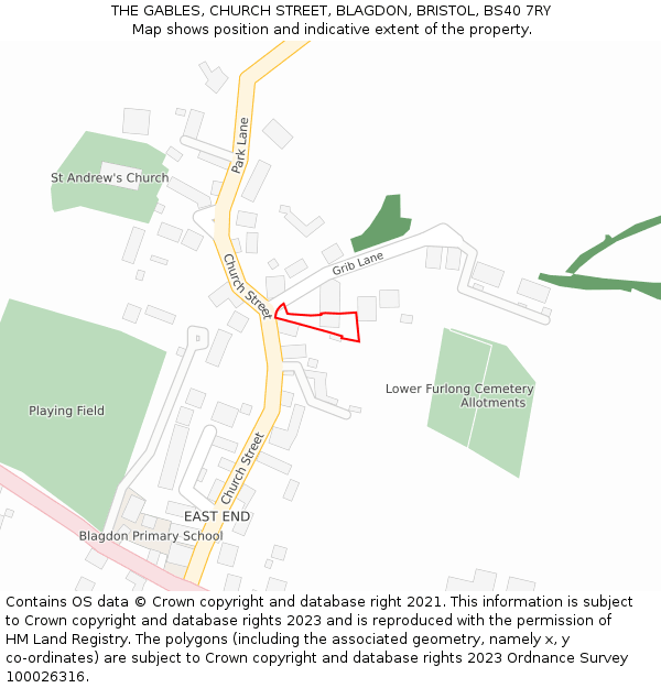 THE GABLES, CHURCH STREET, BLAGDON, BRISTOL, BS40 7RY: Location map and indicative extent of plot