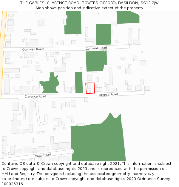 THE GABLES, CLARENCE ROAD, BOWERS GIFFORD, BASILDON, SS13 2JW: Location map and indicative extent of plot