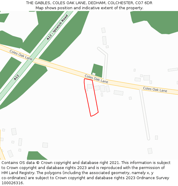 THE GABLES, COLES OAK LANE, DEDHAM, COLCHESTER, CO7 6DR: Location map and indicative extent of plot