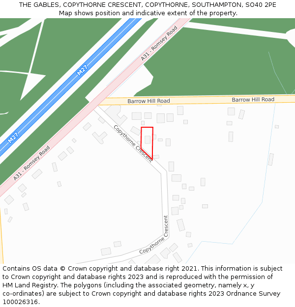 THE GABLES, COPYTHORNE CRESCENT, COPYTHORNE, SOUTHAMPTON, SO40 2PE: Location map and indicative extent of plot