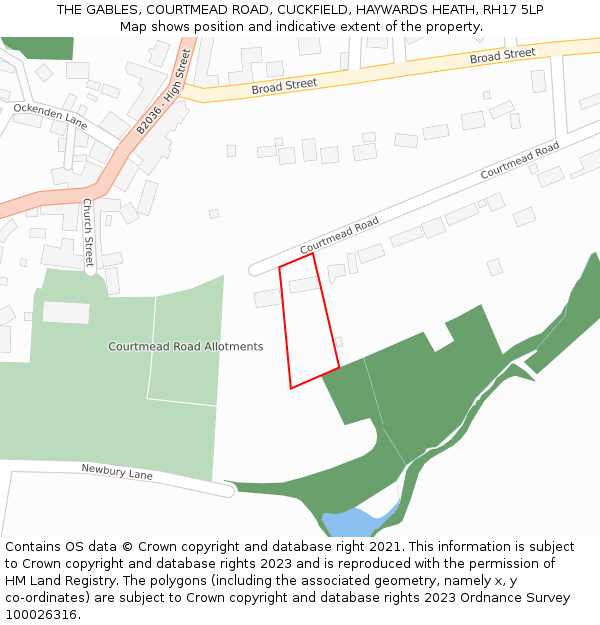 THE GABLES, COURTMEAD ROAD, CUCKFIELD, HAYWARDS HEATH, RH17 5LP: Location map and indicative extent of plot