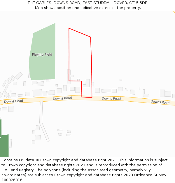 THE GABLES, DOWNS ROAD, EAST STUDDAL, DOVER, CT15 5DB: Location map and indicative extent of plot