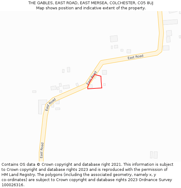 THE GABLES, EAST ROAD, EAST MERSEA, COLCHESTER, CO5 8UJ: Location map and indicative extent of plot