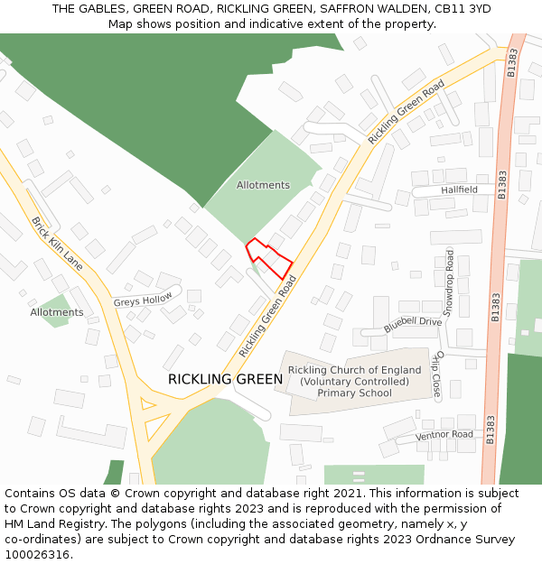 THE GABLES, GREEN ROAD, RICKLING GREEN, SAFFRON WALDEN, CB11 3YD: Location map and indicative extent of plot