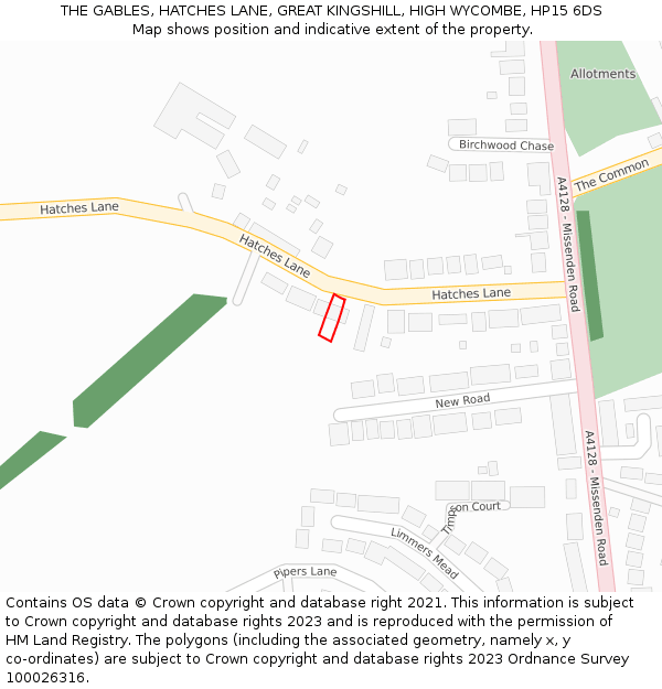 THE GABLES, HATCHES LANE, GREAT KINGSHILL, HIGH WYCOMBE, HP15 6DS: Location map and indicative extent of plot