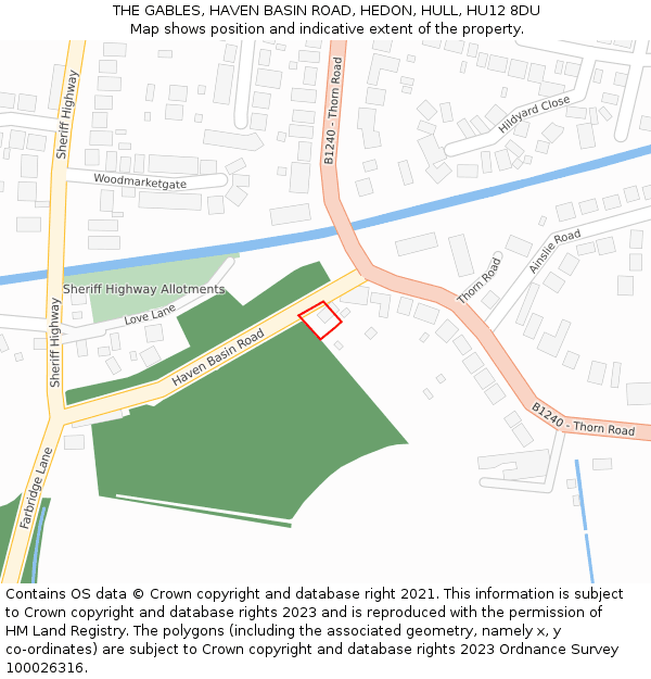 THE GABLES, HAVEN BASIN ROAD, HEDON, HULL, HU12 8DU: Location map and indicative extent of plot