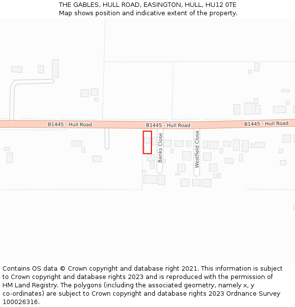 THE GABLES, HULL ROAD, EASINGTON, HULL, HU12 0TE: Location map and indicative extent of plot