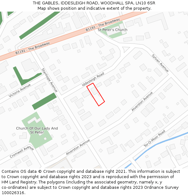 THE GABLES, IDDESLEIGH ROAD, WOODHALL SPA, LN10 6SR: Location map and indicative extent of plot