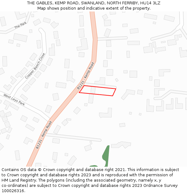 THE GABLES, KEMP ROAD, SWANLAND, NORTH FERRIBY, HU14 3LZ: Location map and indicative extent of plot