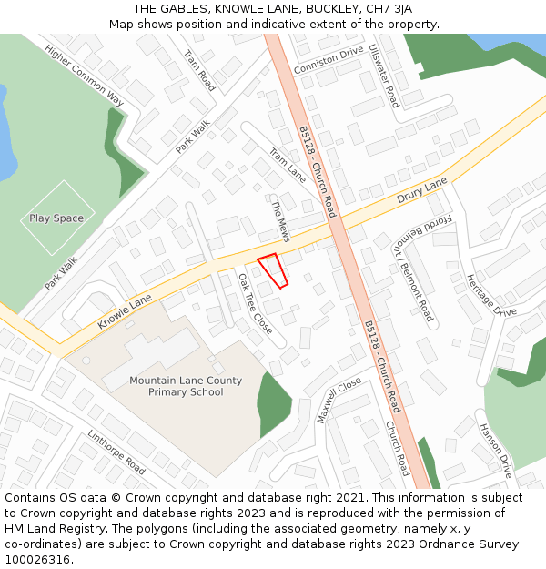 THE GABLES, KNOWLE LANE, BUCKLEY, CH7 3JA: Location map and indicative extent of plot