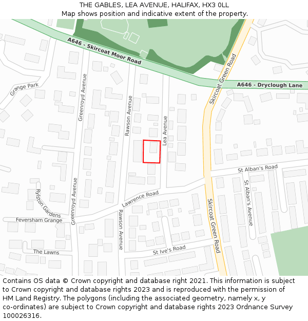 THE GABLES, LEA AVENUE, HALIFAX, HX3 0LL: Location map and indicative extent of plot