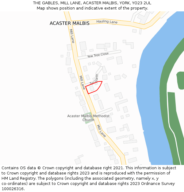 THE GABLES, MILL LANE, ACASTER MALBIS, YORK, YO23 2UL: Location map and indicative extent of plot