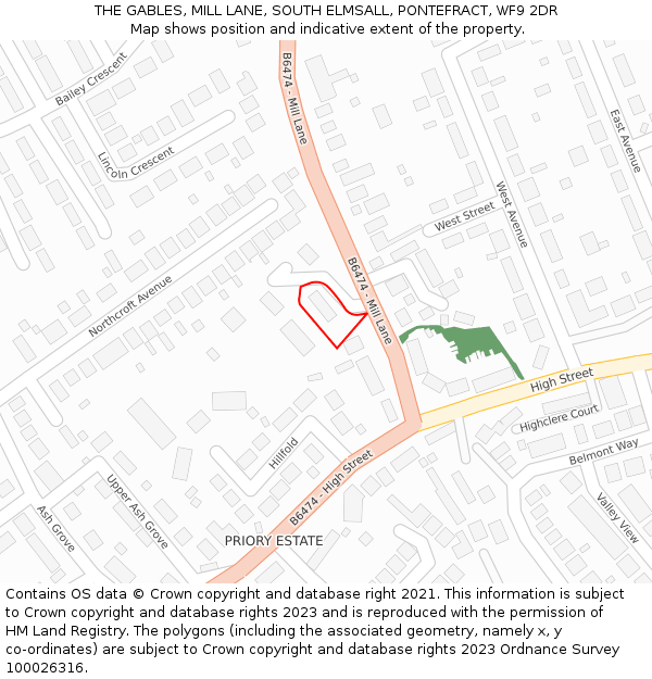 THE GABLES, MILL LANE, SOUTH ELMSALL, PONTEFRACT, WF9 2DR: Location map and indicative extent of plot