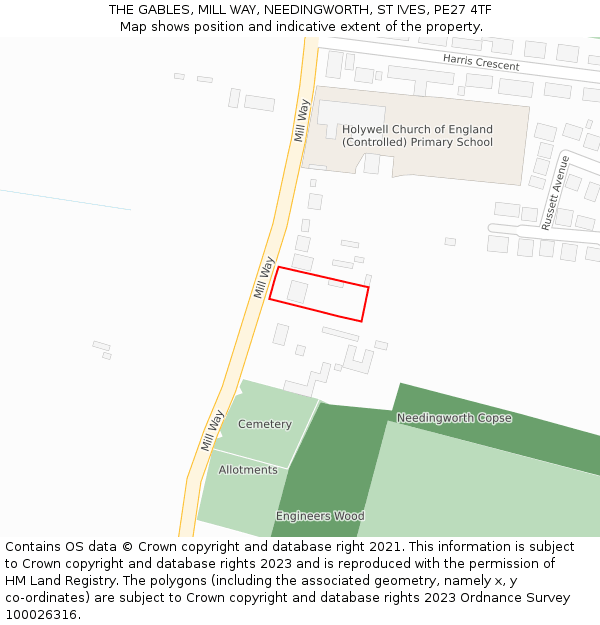 THE GABLES, MILL WAY, NEEDINGWORTH, ST IVES, PE27 4TF: Location map and indicative extent of plot