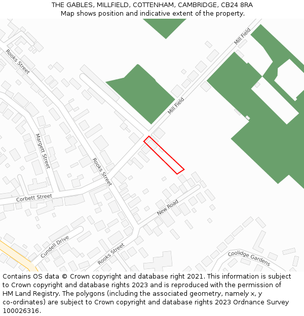 THE GABLES, MILLFIELD, COTTENHAM, CAMBRIDGE, CB24 8RA: Location map and indicative extent of plot