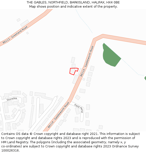 THE GABLES, NORTHFIELD, BARKISLAND, HALIFAX, HX4 0BE: Location map and indicative extent of plot