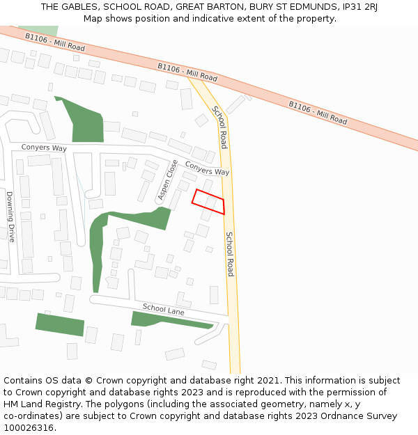 THE GABLES, SCHOOL ROAD, GREAT BARTON, BURY ST EDMUNDS, IP31 2RJ: Location map and indicative extent of plot