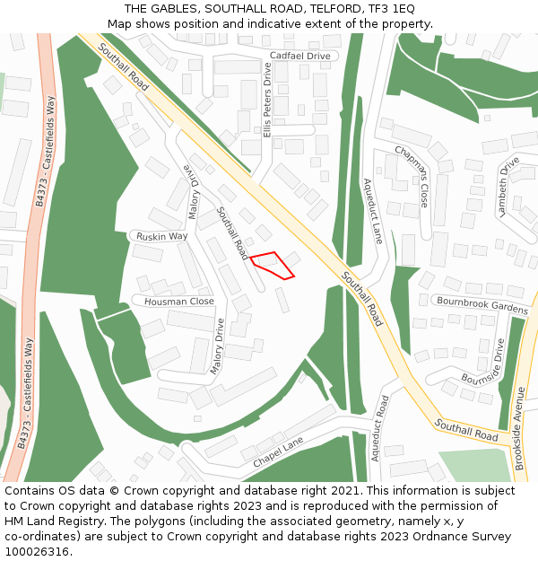 THE GABLES, SOUTHALL ROAD, TELFORD, TF3 1EQ: Location map and indicative extent of plot