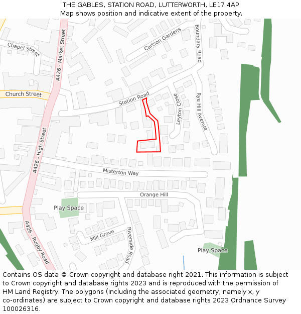 THE GABLES, STATION ROAD, LUTTERWORTH, LE17 4AP: Location map and indicative extent of plot