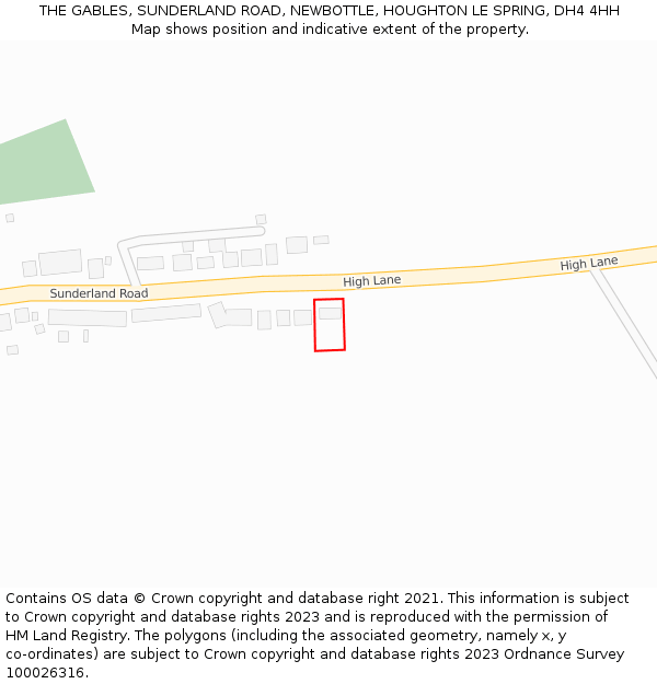 THE GABLES, SUNDERLAND ROAD, NEWBOTTLE, HOUGHTON LE SPRING, DH4 4HH: Location map and indicative extent of plot
