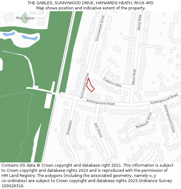 THE GABLES, SUNNYWOOD DRIVE, HAYWARDS HEATH, RH16 4PD: Location map and indicative extent of plot
