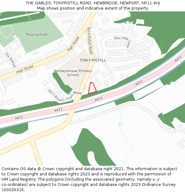 THE GABLES, TONYPISTYLL ROAD, NEWBRIDGE, NEWPORT, NP11 4HJ: Location map and indicative extent of plot