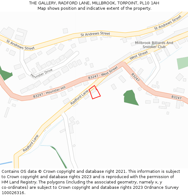 THE GALLERY, RADFORD LANE, MILLBROOK, TORPOINT, PL10 1AH: Location map and indicative extent of plot