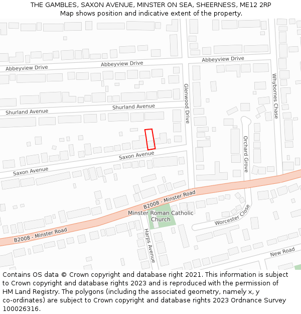 THE GAMBLES, SAXON AVENUE, MINSTER ON SEA, SHEERNESS, ME12 2RP: Location map and indicative extent of plot