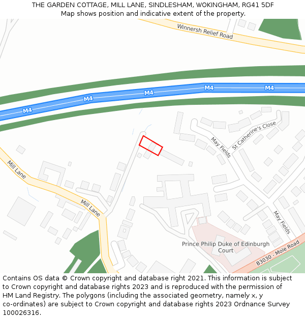 THE GARDEN COTTAGE, MILL LANE, SINDLESHAM, WOKINGHAM, RG41 5DF: Location map and indicative extent of plot