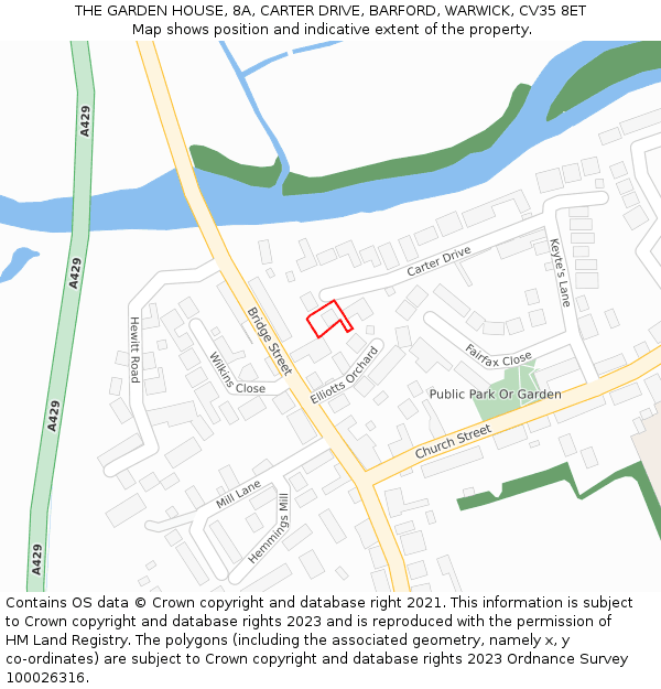 THE GARDEN HOUSE, 8A, CARTER DRIVE, BARFORD, WARWICK, CV35 8ET: Location map and indicative extent of plot