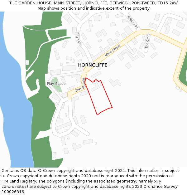 THE GARDEN HOUSE, MAIN STREET, HORNCLIFFE, BERWICK-UPON-TWEED, TD15 2XW: Location map and indicative extent of plot