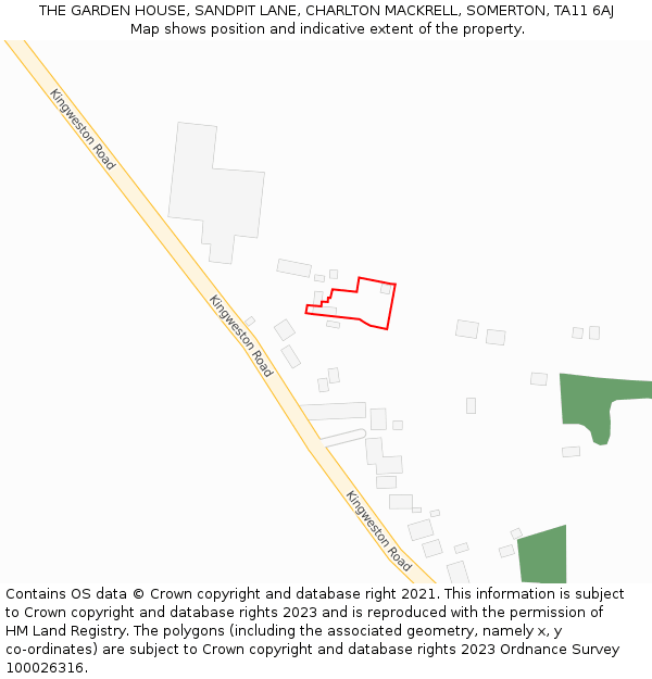 THE GARDEN HOUSE, SANDPIT LANE, CHARLTON MACKRELL, SOMERTON, TA11 6AJ: Location map and indicative extent of plot