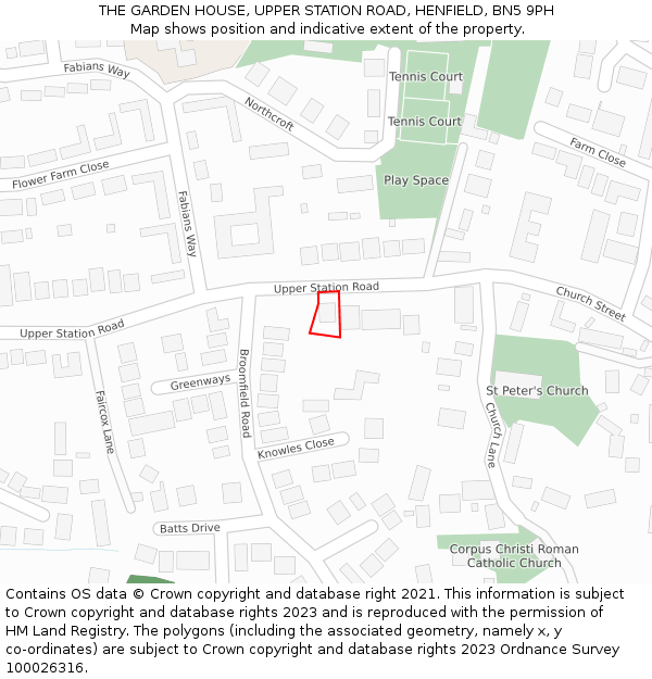 THE GARDEN HOUSE, UPPER STATION ROAD, HENFIELD, BN5 9PH: Location map and indicative extent of plot