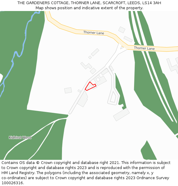 THE GARDENERS COTTAGE, THORNER LANE, SCARCROFT, LEEDS, LS14 3AH: Location map and indicative extent of plot