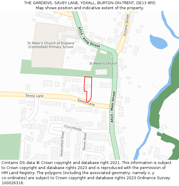 THE GARDENS, SAVEY LANE, YOXALL, BURTON-ON-TRENT, DE13 8PD: Location map and indicative extent of plot